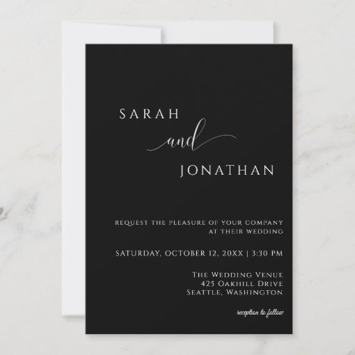 Simple Elegant Black &amp; White Wedding Invitation | Zazzle