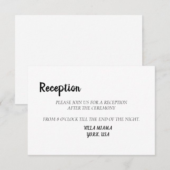 Simple Elegant Black White Wedding Reception Card (Front/Back)