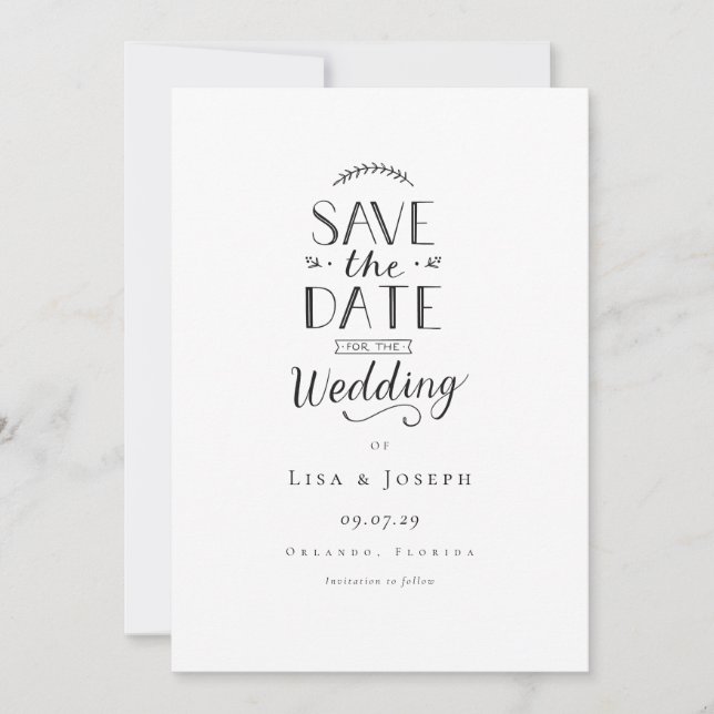 Simple Elegant Black White Wedding Save the Date Invitation (Front)