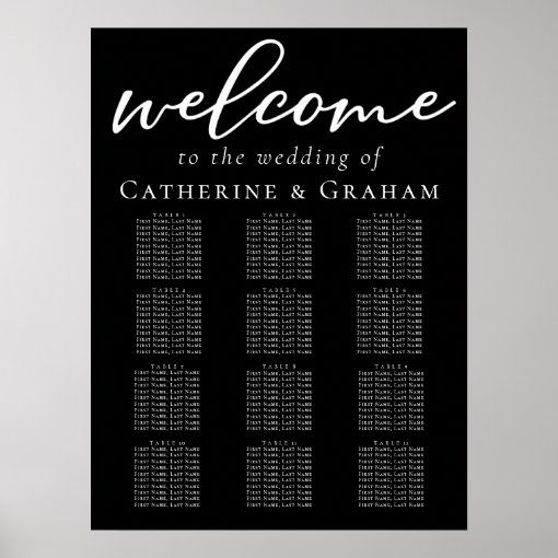 Simple Elegant Black White Wedding Seating Chart | Zazzle