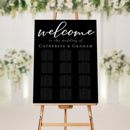 Simple Elegant Black White Wedding Seating Chart Foam Board