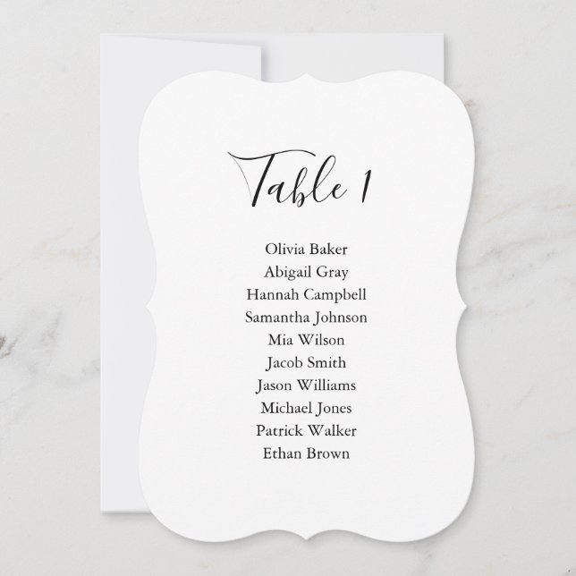 Simple elegant black & white wedding seating chart invitation (Front)