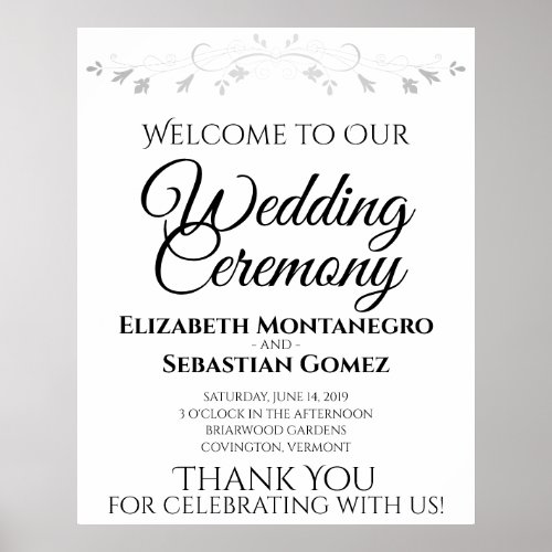 Simple Elegant Black  White Wedding Welcome Sign