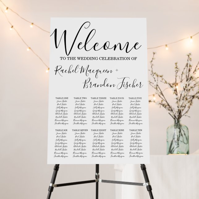 Simple Elegant Black White Wedding Welcome Sign (In Situ (Stand))