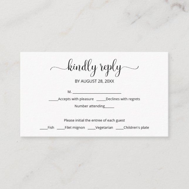 Simple elegant black wording wedding rsvp enclosure card (Front)