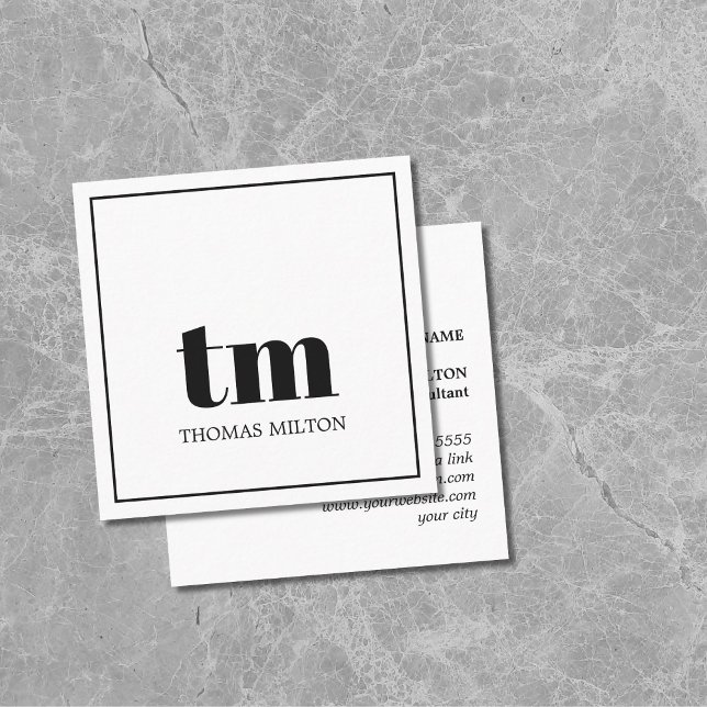 Simple Elegant BlackWhite Bold Monogram Consultant Square Business Card (Creator Uploaded)