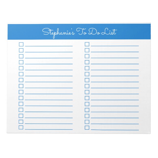 Simple Elegant Blue 8.5x11 Two Column Checklist Notepad (Front)