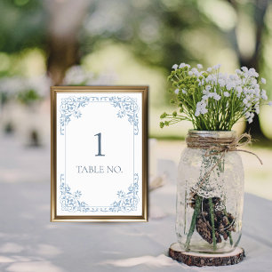 Simple Elegant Blue and White Chic Vintage Border Table Number