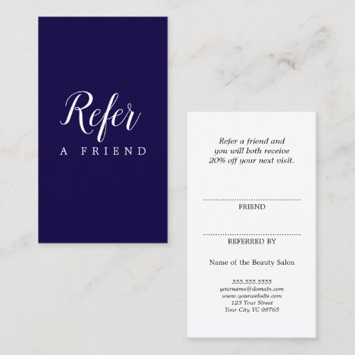Simple elegant blue and white referral card