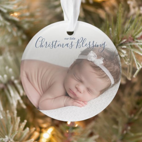 Simple Elegant Blue Babys First Christmas Photo Ornament
