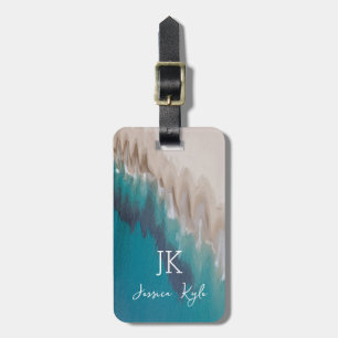 Simple Elegant Blue Beach Typography Monogram Name Luggage Tag