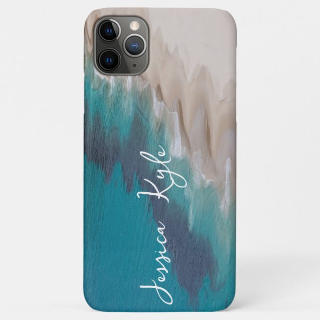 Simple Elegant Blue Beach Typography Name Case-Mate iPhone Case (Back)