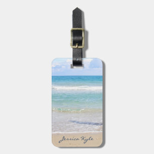 Simple Elegant Blue Beach Typography Name Luggage Tag