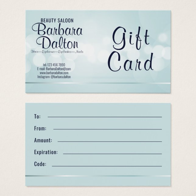 Simple Elegant Blue Bokeh Gift Card  (Front & Back)