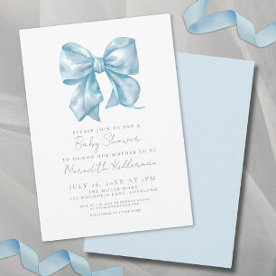 Simple Elegant Blue Bow Baby Shower Invitation