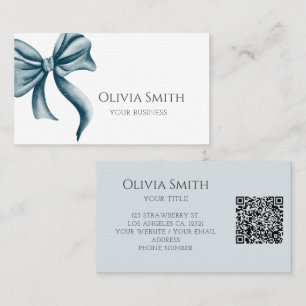 Simple Elegant Blue Bow QR Code Business Card