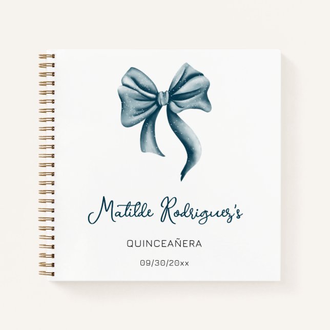 Simple Elegant Blue Bow Quinceañera Guest Book (Front)