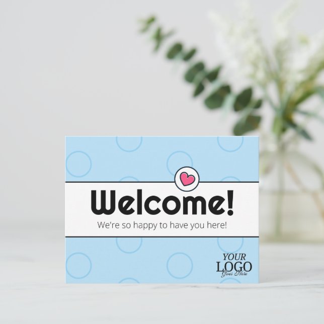 Simple Elegant Blue Business Welcome  Postcard (Standing Front)