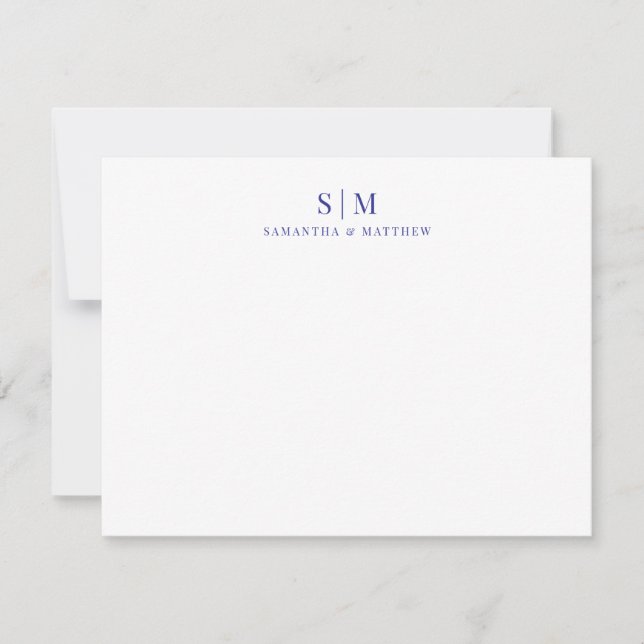 Simple Elegant Blue Couple Monogram Initials  Note Card (Front)