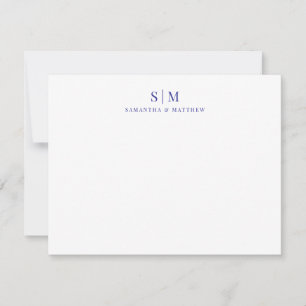 Simple Elegant Blue Couple Monogram Initials Note Card