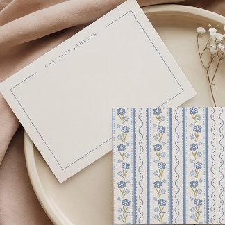 Simple Elegant Blue Floral Flat Note Card