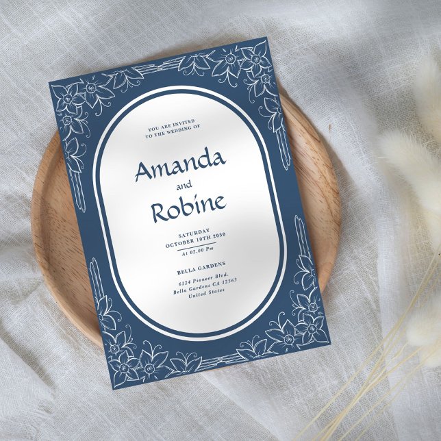 Simple Elegant Blue Floral Wedding Invitation (Creator Uploaded)