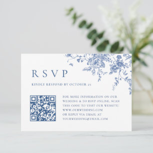 Simple Elegant Blue French Garden Wedding QR code RSVP Card
