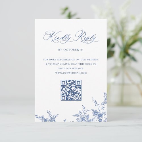 Simple Elegant Blue French Garden Wedding QR code RSVP Card