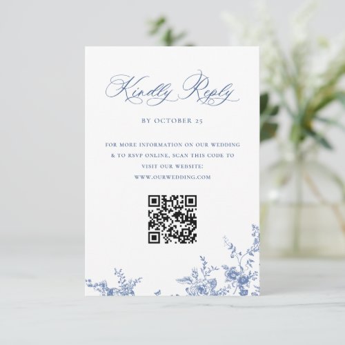 Simple Elegant Blue French Garden Wedding QR code RSVP Card