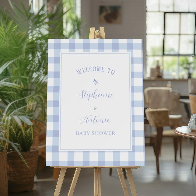 Simple Elegant Blue Gingham Baby Shower Welcome Foam Board (Creator Uploaded)