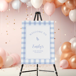 Simple Elegant Blue Gingham Baby Shower Welcome Foam Board