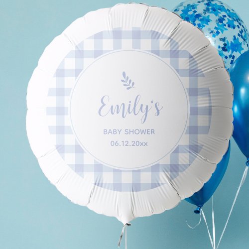 Simple Elegant Blue Gingham Plaid Boy Baby Shower Balloon