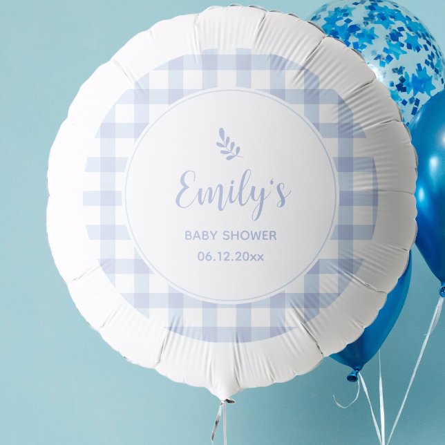 Simple Elegant Blue Gingham Plaid Boy Baby Shower Balloon (Creator Uploaded)