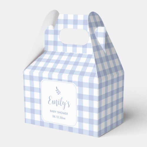 Simple Elegant Blue Gingham Plaid Boy Baby Shower Favor Boxes
