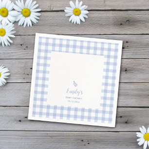 Simple Elegant Blue Gingham Plaid Boy Baby Shower Napkins