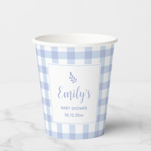 Simple Elegant Blue Gingham Plaid Boy Baby Shower Paper Cups