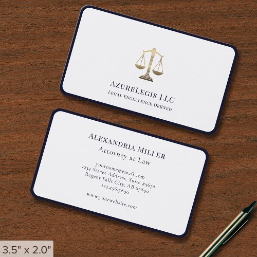 Simple Elegant Blue Gold Justice Scales Business Card