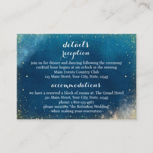 Simple Elegant Blue Gold Stars Wedding Enclosure Card
