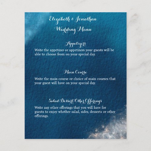 Simple Elegant Blue Gold Stars Wedding Menu