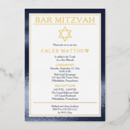 Simple Elegant Blue Gradient Bar Mitzvah - Gold Foil Invitation | Zazzle