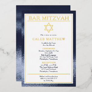 Simple Elegant Blue Gradient Bar Mitzvah - Gold Foil Invitation