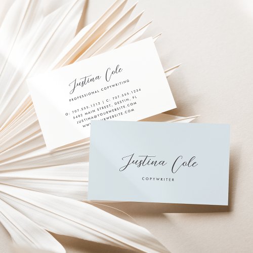 Simple Elegant Blue  Gray Calligraphy Script Business Card