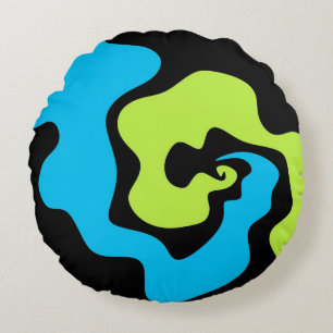 Simple elegant Blue green black Abstract shapes Round Pillow
