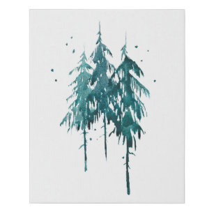 Simple Elegant Blue-Green Watercolor Pine Trees Faux Canvas Print