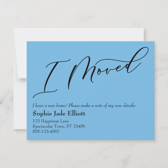 Simple Elegant Blue I Moved New Address Card (Front)