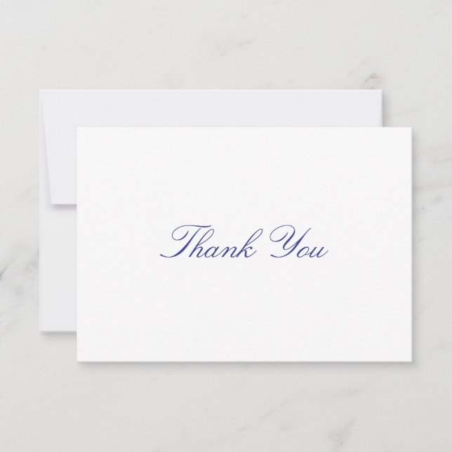 Simple, Elegant, Blue Lettering Thank You Card (Front)