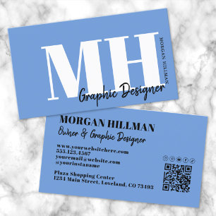 Simple Elegant Blue Minimalist Monogram Business Card
