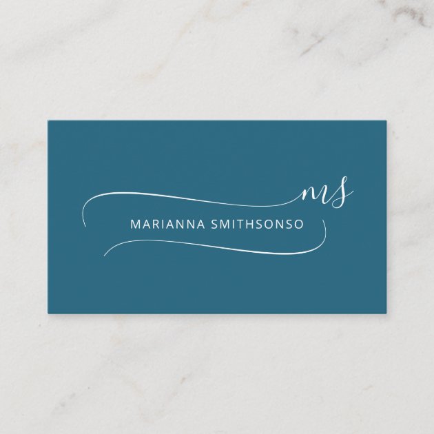 Simple Elegant Blue Minimalist Two Monogram Business Card