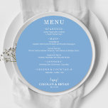 Simple Elegant Blue Round Wedding Dinner Menu<br><div class="desc">A round dinner menu card on blue (or any color) and chic lettering in white displays your menu choices. Perfect for a modern wedding reception, wedding rehearsal dinner, anniversary party or any special event with a sit down dinner. Choose ANY COLOR BACKGROUND, any COLOR TEXT, any FONT! Easily personalize with...</div>