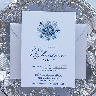 Simple & Elegant Blue Snowflake Christmas Party Invitation